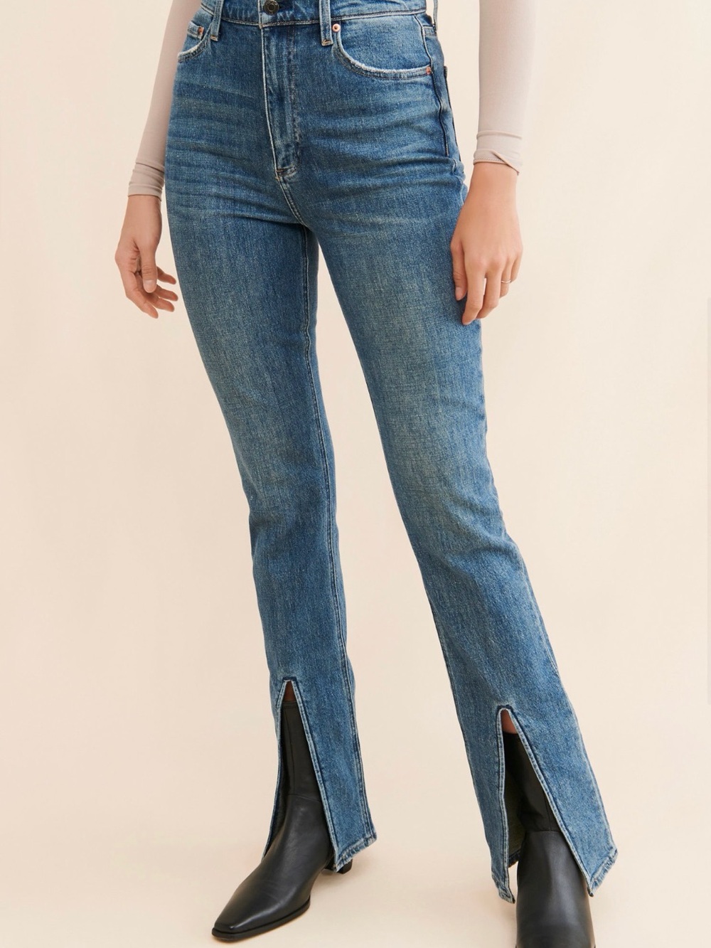 pistola Blue Split-Hem Wide Leg Jeans